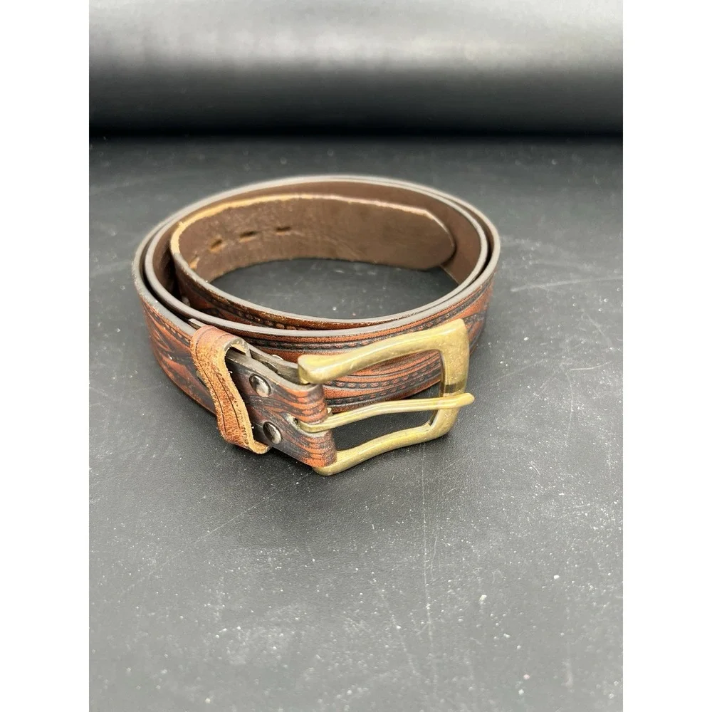 VTG Wrangler Western Brown Leather‎ Embossed Belt Cowboy